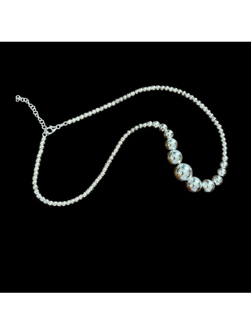 Vintage Silver Graduated Ball Necklace 18 Inch 29 Grams